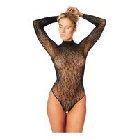 NORTIE Oda Leopard Bunnløs Bodystocking - Sort - 1 stk.